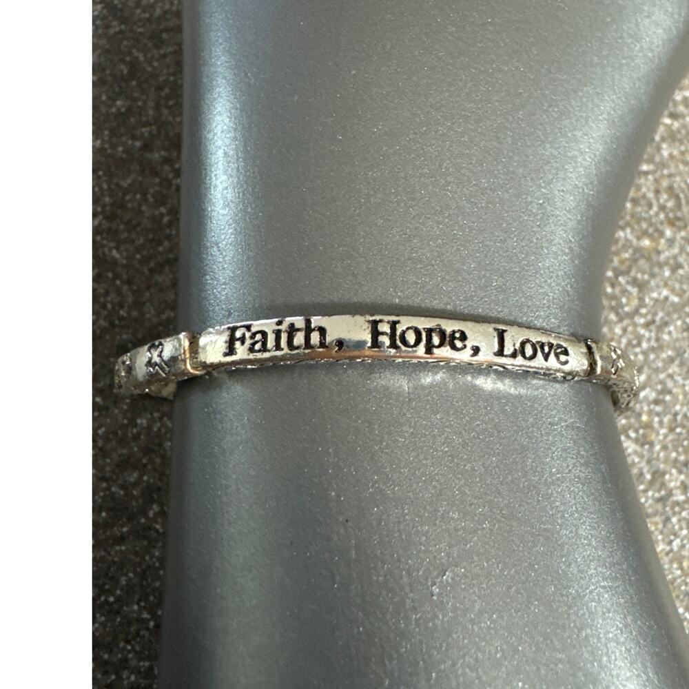 Faith, Hope Love Silver Tone Sectional Stretch Bracelet Stamped Crosses, 2 3/4"